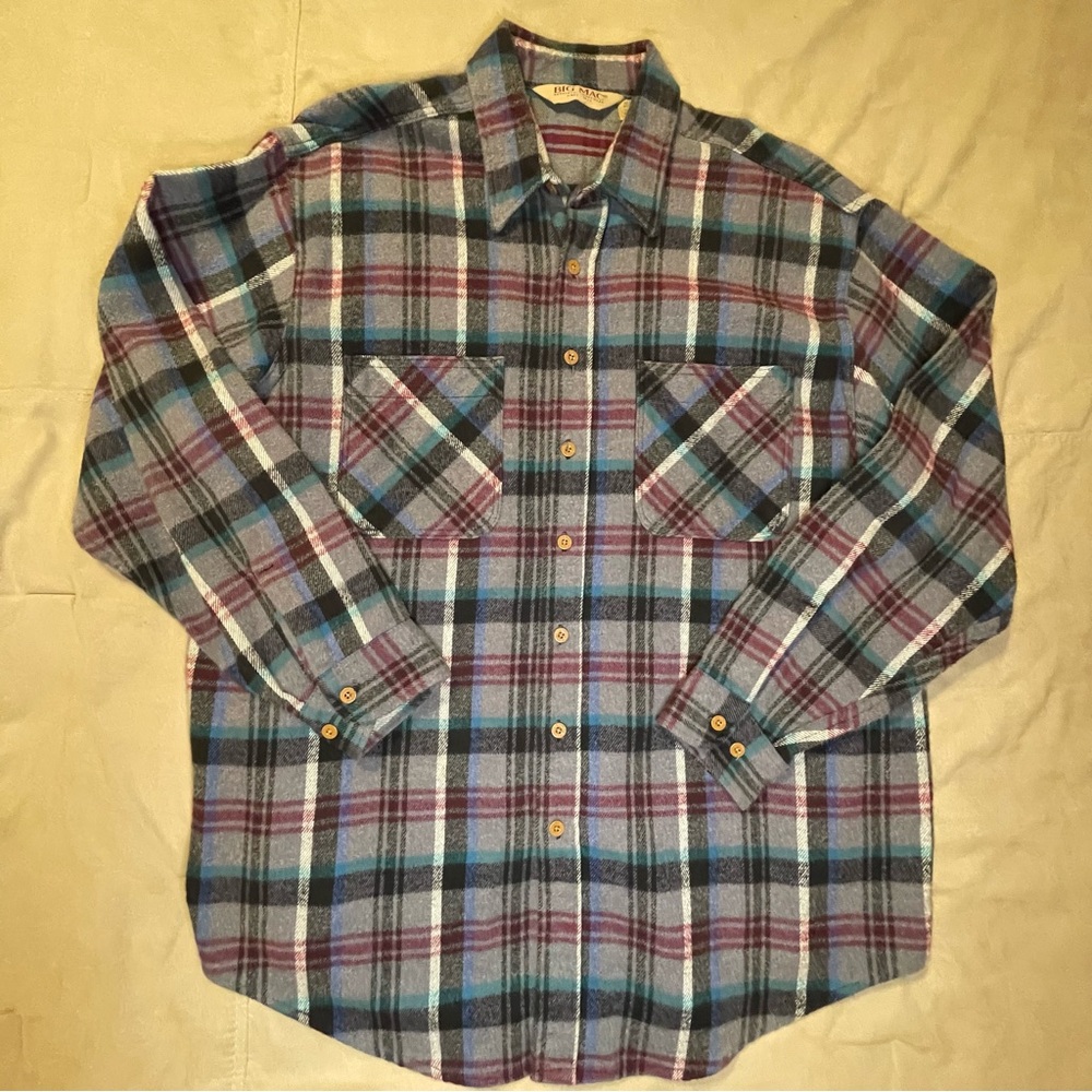VTG Big Mac Cotton Flannel Plaid Shirt Mens 2XLT Workwear Worn JC Penney USA